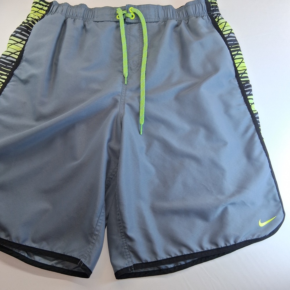 Nike Mens Volley Swim Shorts XL Gray Neon Yellow Volt Mesh Lined Board NESS8421